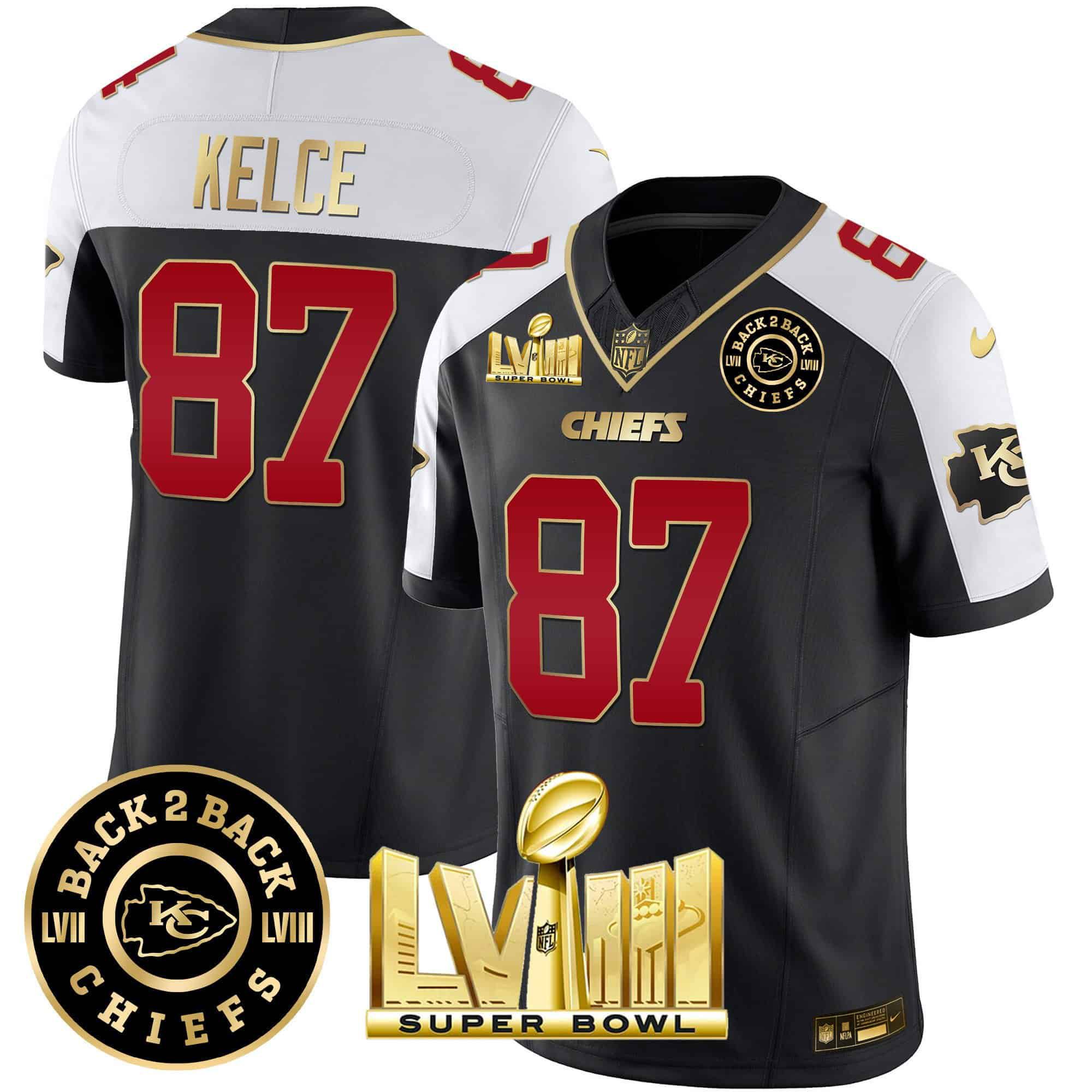 Men Kansas City Chiefs #87 Kelce Black 2024 Nike Super Bowl LVIII & Back-2-Back Patch Vapor NFL Jersey->indianapolis colts->NFL Jersey